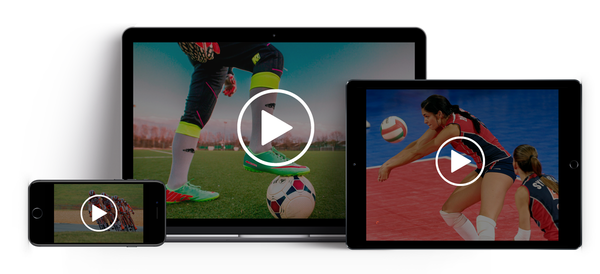 Partido de fútbol, voleibol y cursa de bicicletas en directo por teléfono, tablet y portátil