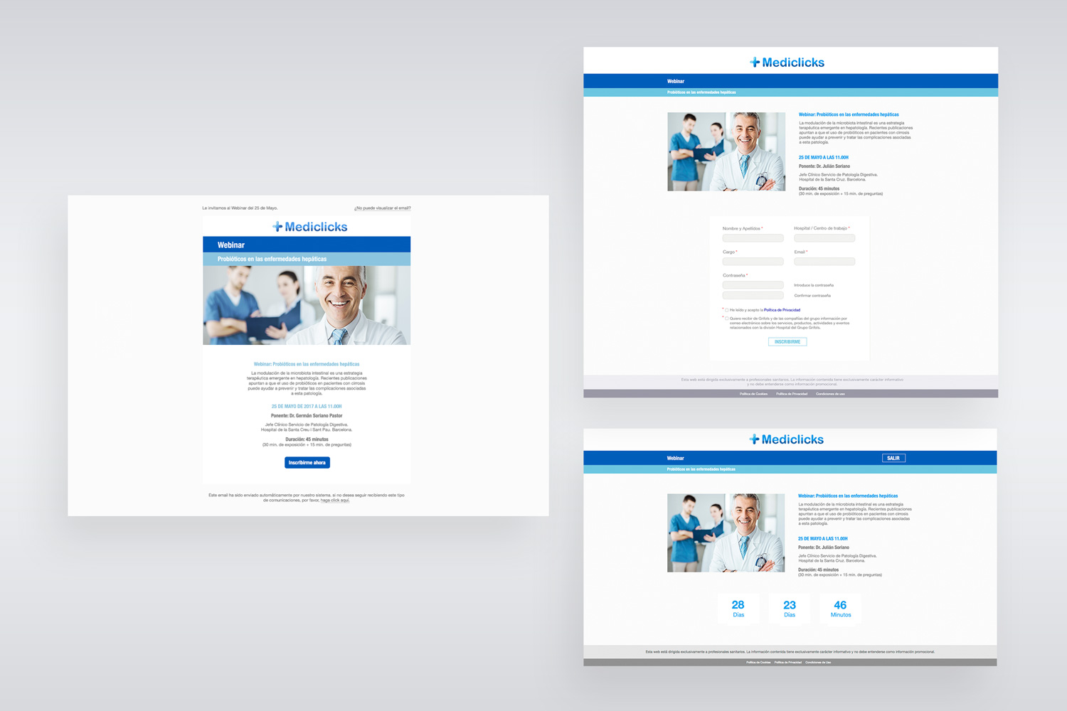Collage de tres mockups de campaña de email marketing de + Mediclicks